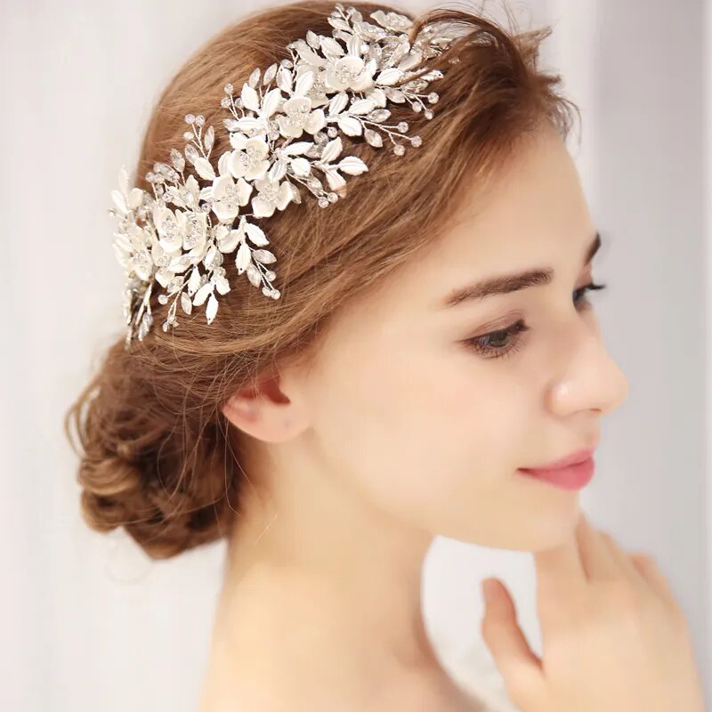 New Fashion Gold Silver Color Tiaras Headbands Luxury Pearl Crystal Hair Band Wedding Women Bridal Crowns Hair Accessories Party