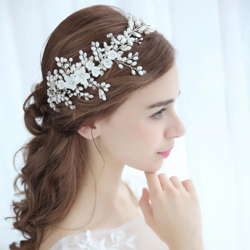 New Fashion Gold Silver Color Tiaras Headbands Luxury Pearl Crystal Hair Band Wedding Women Bridal Crowns Hair Accessories Party