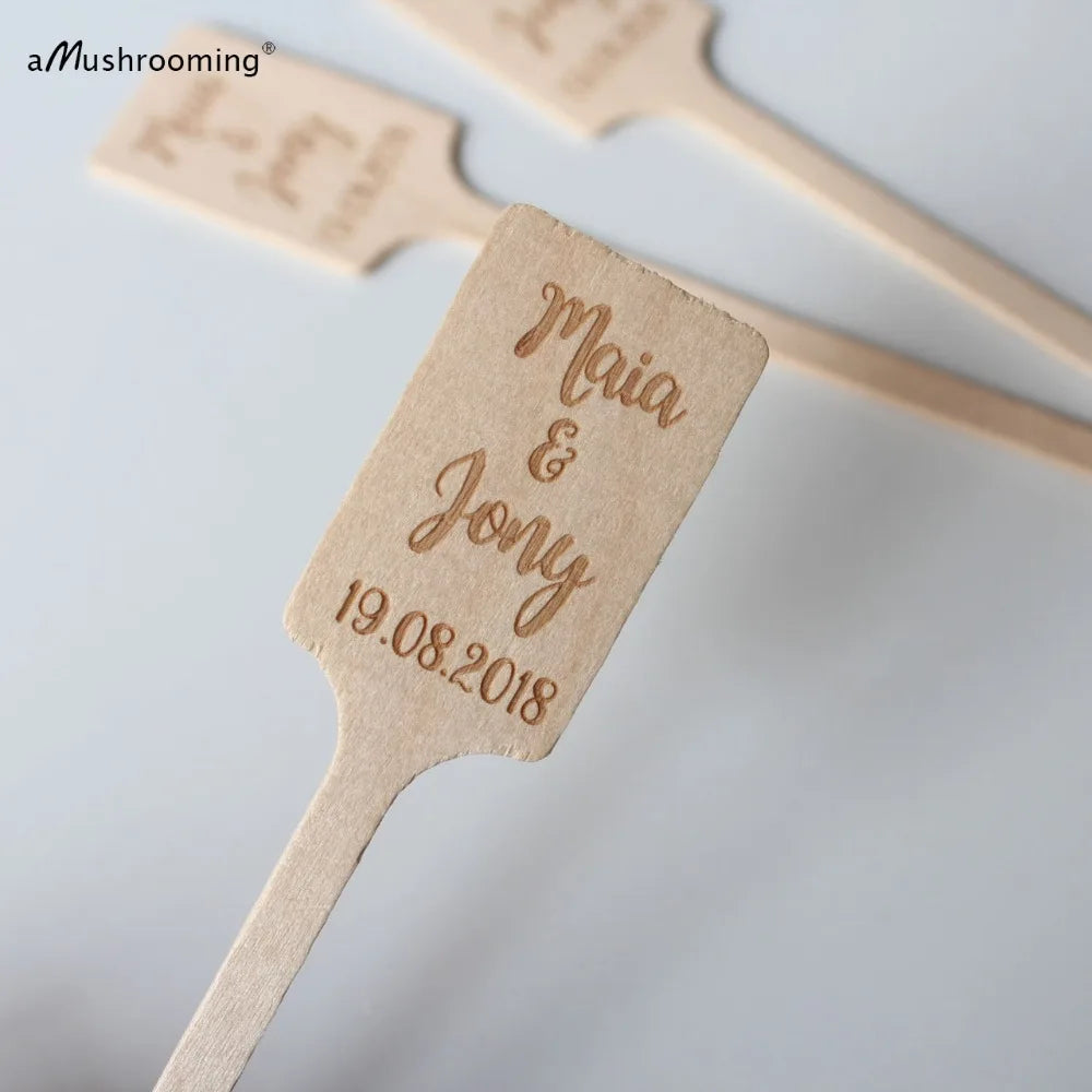 x100 Personalized Wooden Stirrers Wedding Favor Cocktail Coffee Stir Sticks Custom Swizzle Sticks with Your Name and Date