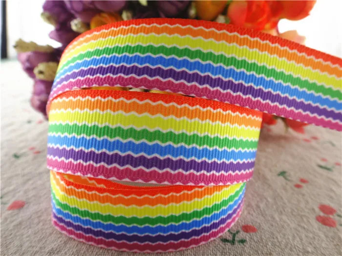 10 yards 7/8" (22mm), 1.5" 38mm rainbow stripe printed grosgrain ribbons cartoon ribbon diy hair bow WQ14062822