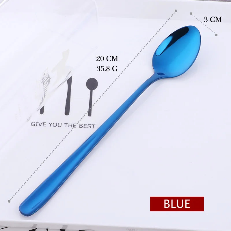 18/10 Stainless Steel Rainbow Ice Spoons With Long Handle Mirror Polished Mixing Stirring Drink Ice Cream Dessert Tea Spoon