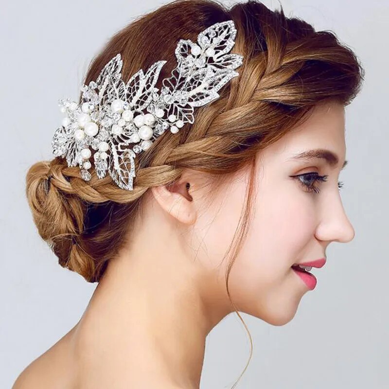 New Fashion Gold Silver Color Tiaras Headbands Luxury Pearl Crystal Hair Band Wedding Women Bridal Crowns Hair Accessories Party