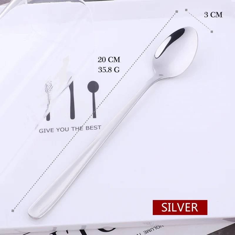 18/10 Stainless Steel Rainbow Ice Spoons With Long Handle Mirror Polished Mixing Stirring Drink Ice Cream Dessert Tea Spoon