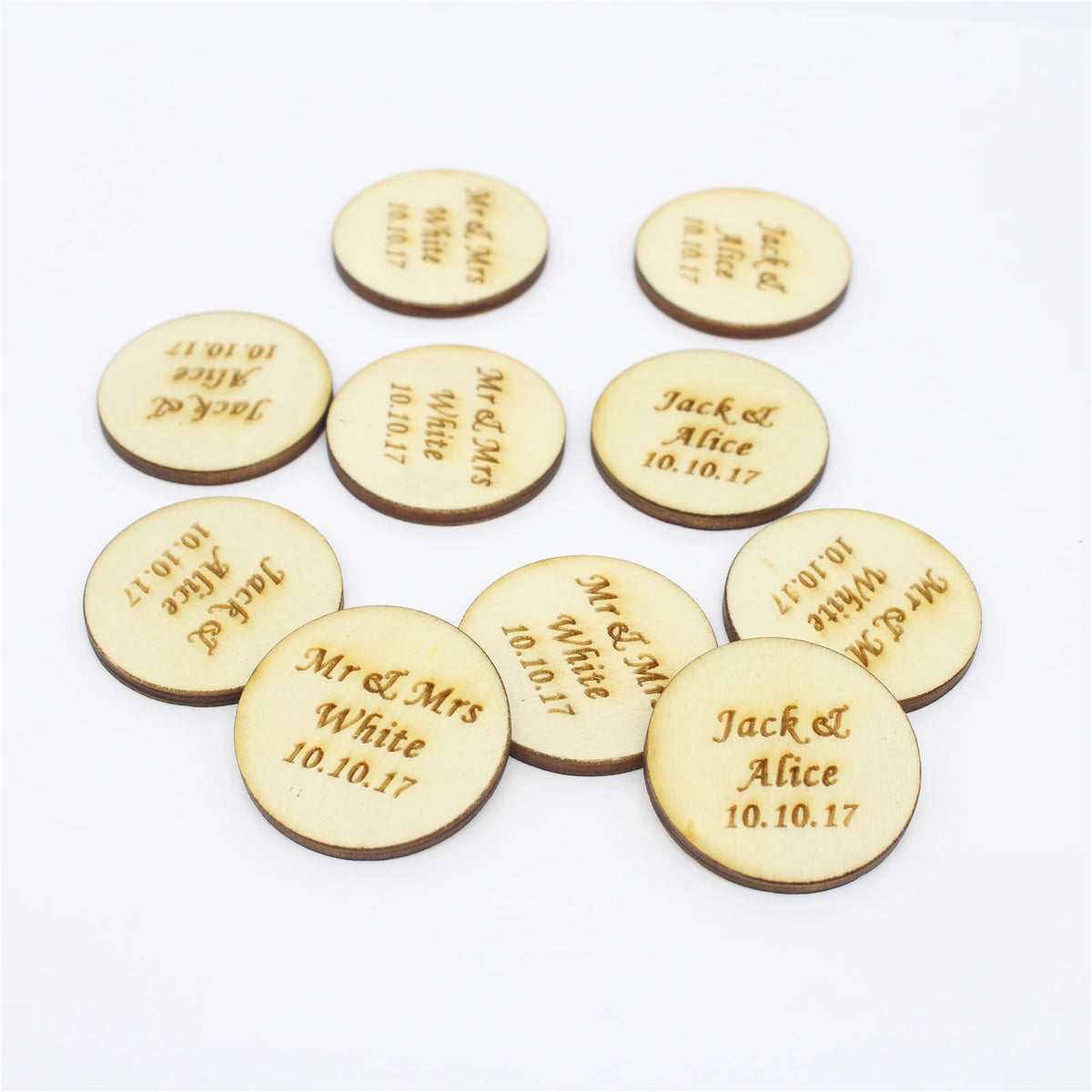 50*Personalized Engraved Gold/Silver Round Label With Hole Custom Name Country Wedding Baby Shower Baptism Party Candy Box Label