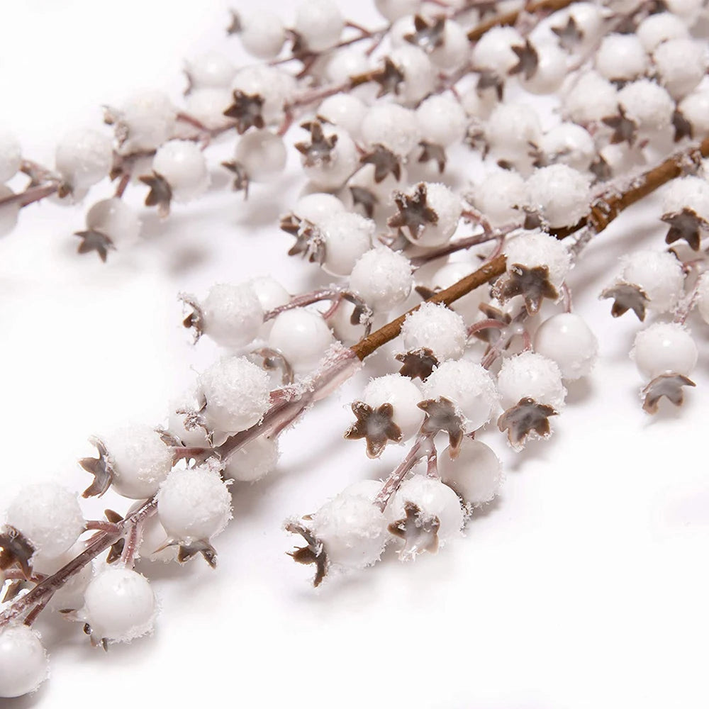 1Pcs Artificial White Berries Stems Christmas Berry Branches For Flowers Arrangements&Home DIY Crafts Fake Snow Tree Decorations