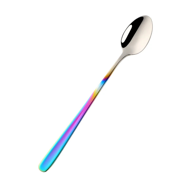 18/10 Stainless Steel Rainbow Ice Spoons With Long Handle Mirror Polished Mixing Stirring Drink Ice Cream Dessert Tea Spoon