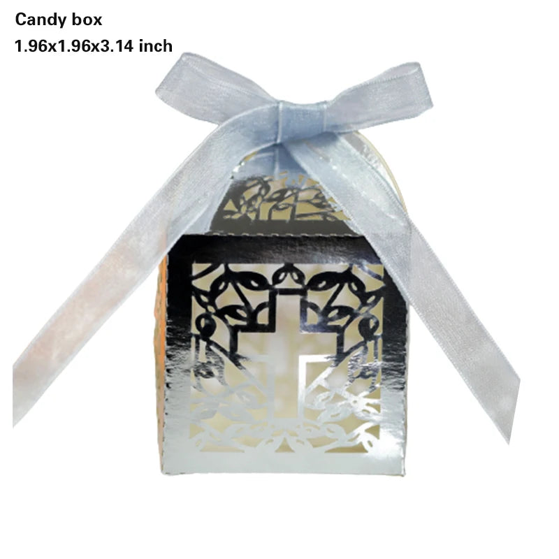 20/30/50PCS Cross Carriage Laser Cut Candy Boxes Wedding Favors Gifts Box Communion Christening Easter Baby Shower Party Decor