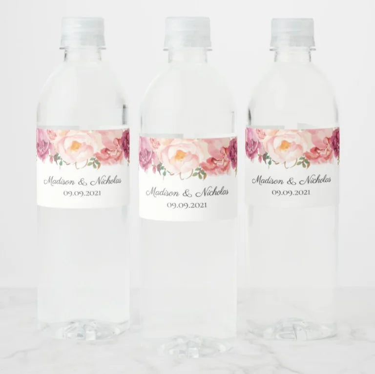24pcs Custom name Wedding Water Bottle Labels Girl birthday party Rustic Pink Flower Custom Water Bottle Labels decoration