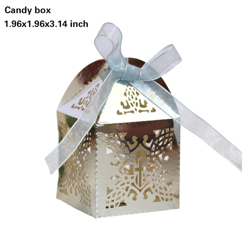 20/30/50PCS Cross Carriage Laser Cut Candy Boxes Wedding Favors Gifts Box Communion Christening Easter Baby Shower Party Decor