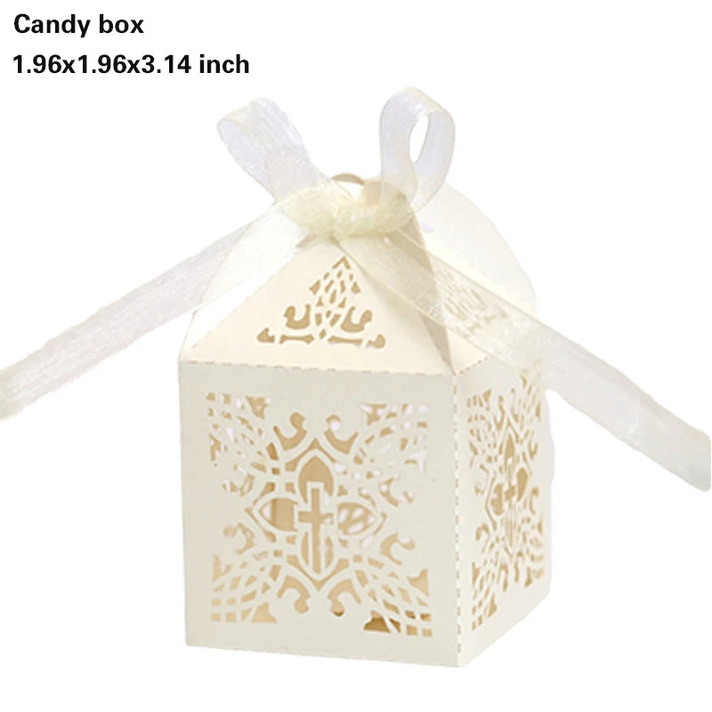 20/30/50PCS Cross Carriage Laser Cut Candy Boxes Wedding Favors Gifts Box Communion Christening Easter Baby Shower Party Decor