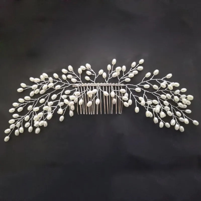 Wedding Elegant Crystal Bride Hair Comb Headwear Flashing Ornaments Rhinestone Pearl Bridal Hair Clip Accessories Jewelry