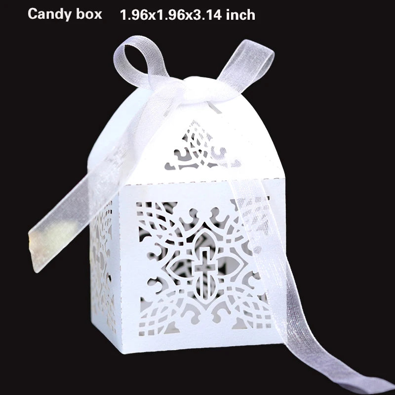 20/30/50PCS Cross Carriage Laser Cut Candy Boxes Wedding Favors Gifts Box Communion Christening Easter Baby Shower Party Decor