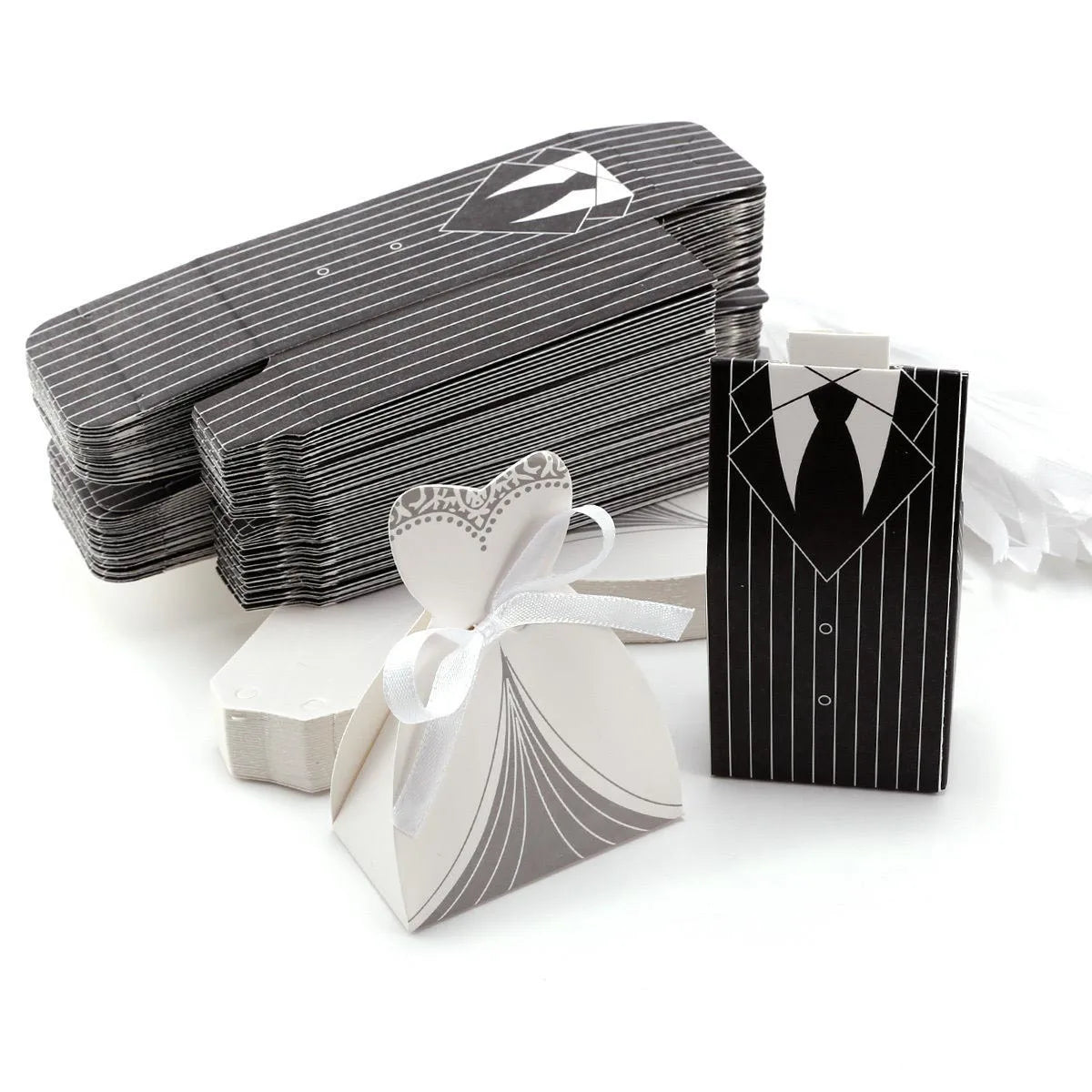20/30pcs Bride And Groom Candy Box Wedding Favor And Gifts Box Sweet Bags With Ribbon Wedding Decoration Souvenirs Party Decor