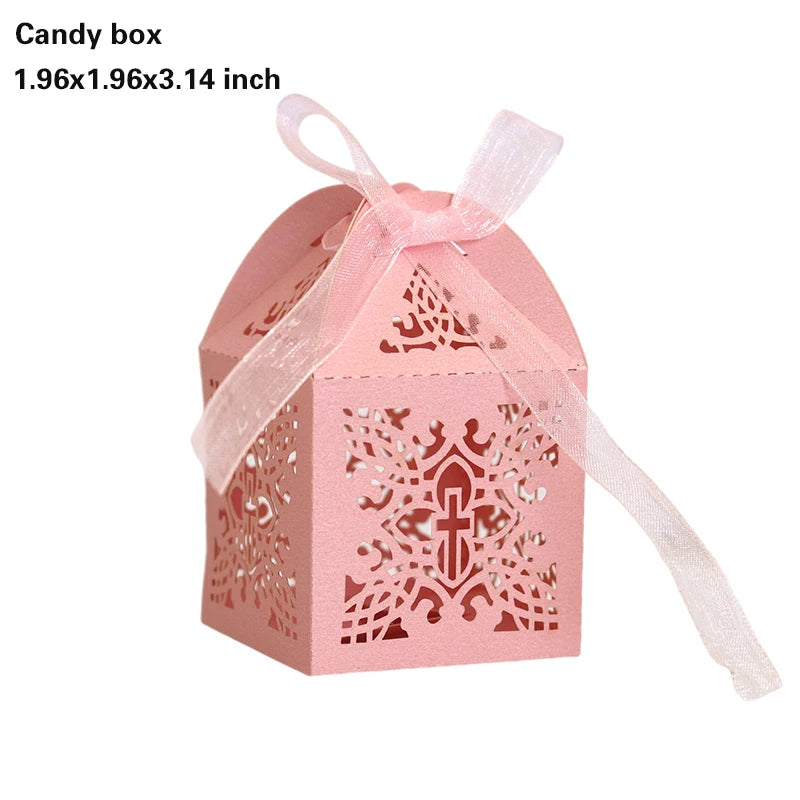 20/30/50PCS Cross Carriage Laser Cut Candy Boxes Wedding Favors Gifts Box Communion Christening Easter Baby Shower Party Decor