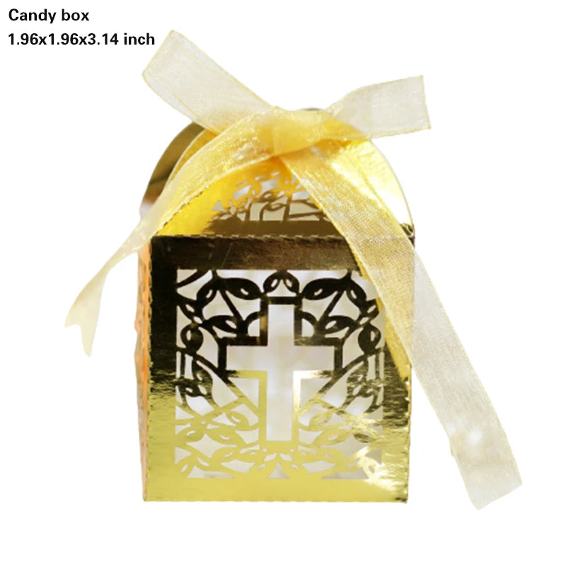20/30/50PCS Cross Carriage Laser Cut Candy Boxes Wedding Favors Gifts Box Communion Christening Easter Baby Shower Party Decor