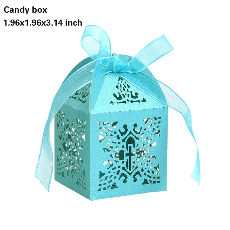 20/30/50PCS Cross Carriage Laser Cut Candy Boxes Wedding Favors Gifts Box Communion Christening Easter Baby Shower Party Decor