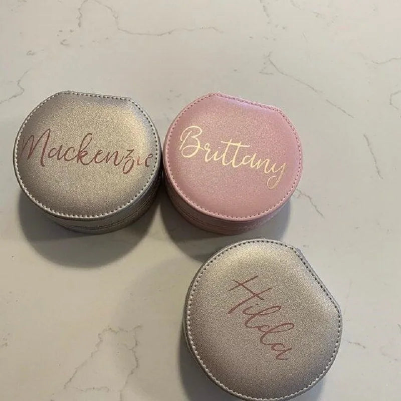 Personalized Jewelry Box Custom Bridesmaid Gift Travel Jewellery Case PU Leather Ring Box Bridal Wedding Party Anniversary Gift
