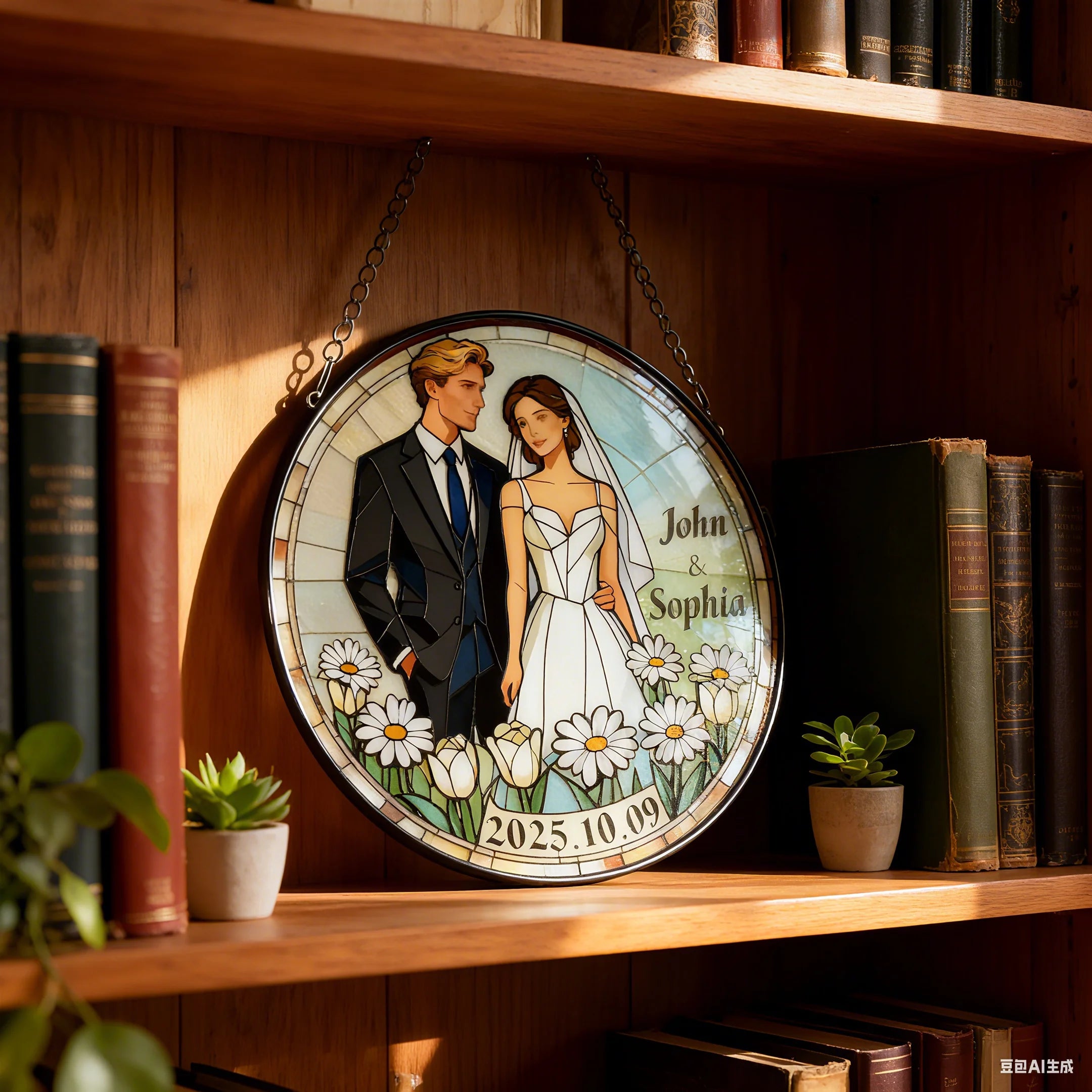 Customizable Stained Glass Wedding Wall Hanging Ornament: Ideal Gift with Lasting Memories