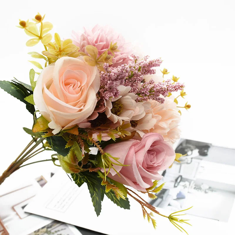 Artificial Flowers Bouquet European-Style Holding Exquisite Roses Wedding Christmas Decorations for Home DIY Vases Fake Plants