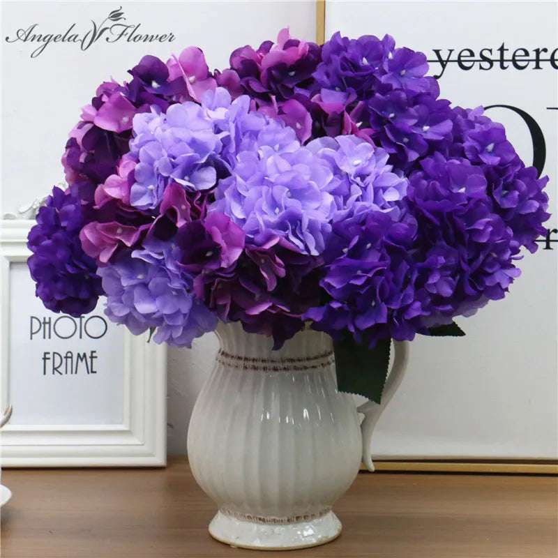 Large 6 Heads Artificial Flower Bunch Silk Hydrangea Wedding Bridal Bouquet Fake Flower Home Decor Flower Wall Christmas Gift