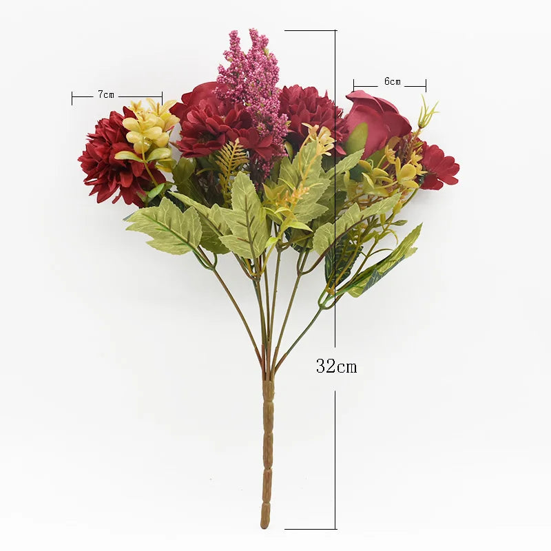 Artificial Flowers Bouquet European-Style Holding Exquisite Roses Wedding Christmas Decorations for Home DIY Vases Fake Plants