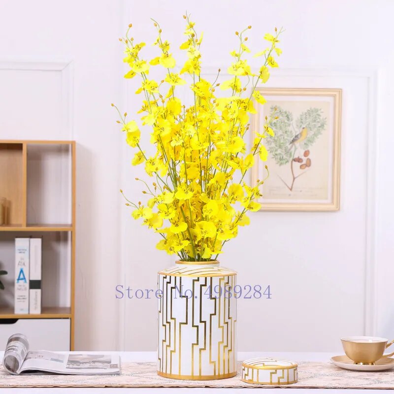 Creativity Ceramic Vase Golden with Cover Storage Jar Modern Home Desktop Flower Arrangement Storage Organization Decoration