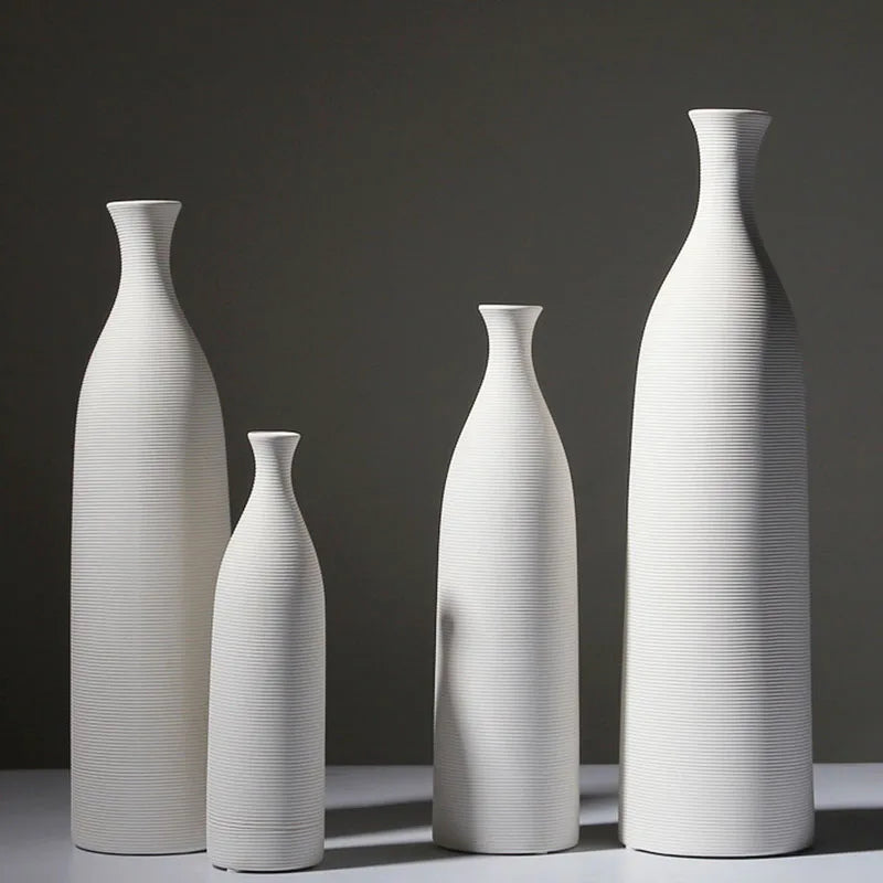 Classic bottle pure white vases simple natural vaso ceramic pot elegant home office entrance decoration gifts for wife mother