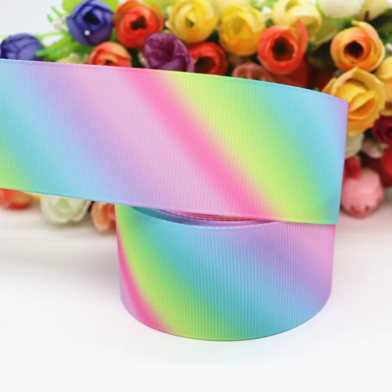 10 yards 7/8" (22mm), 1.5" 38mm rainbow stripe printed grosgrain ribbons cartoon ribbon diy hair bow WQ14062822
