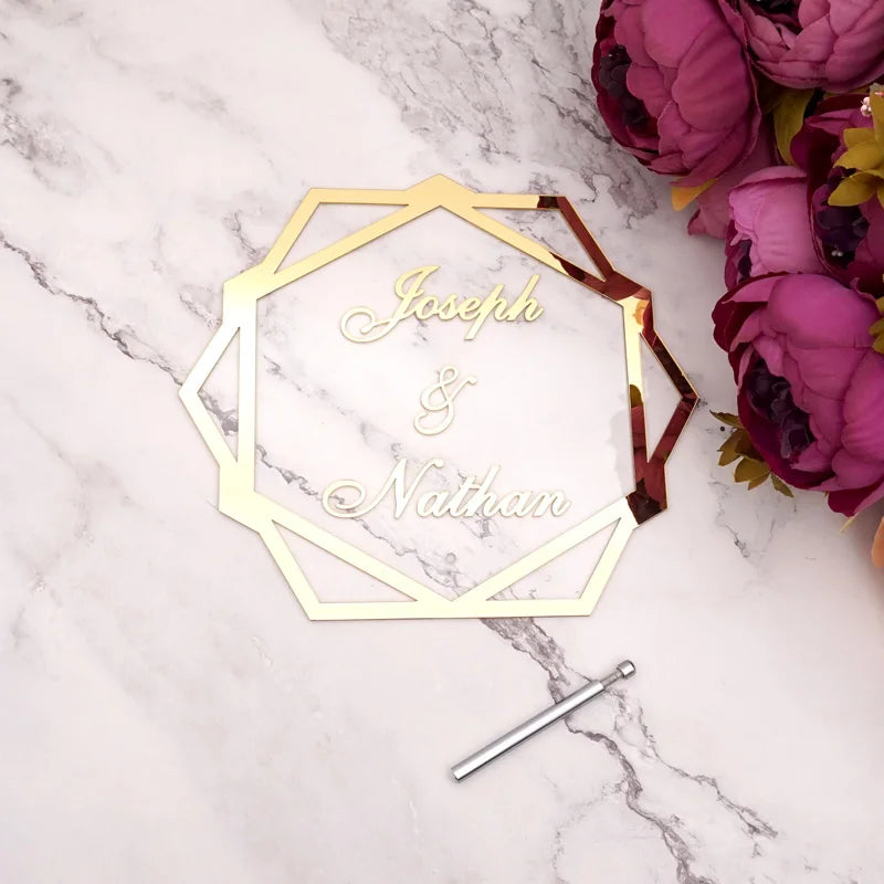 Hexagon Acrylic Table Standing Custom Wedding Name Personalized Mirror Frame Acrylic Word Sign Party Decor With Standing Nail