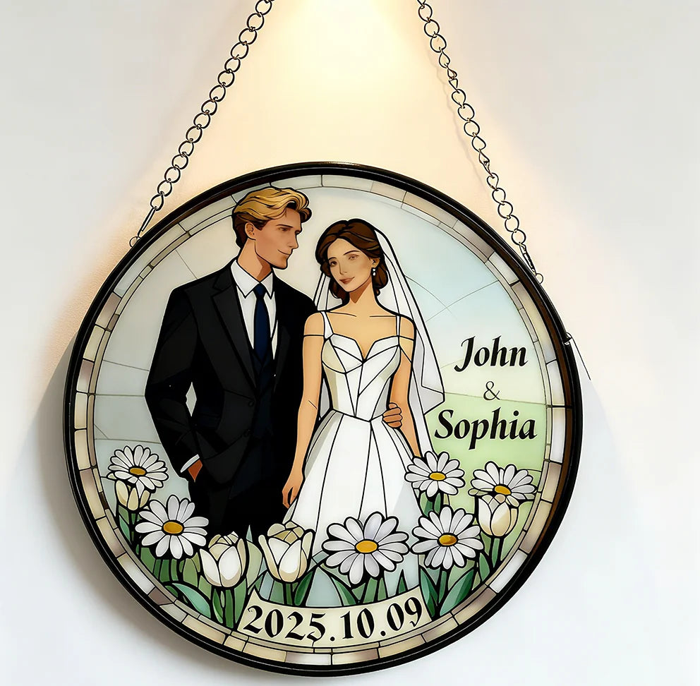 Customizable Stained Glass Wedding Wall Hanging Ornament: Ideal Gift with Lasting Memories