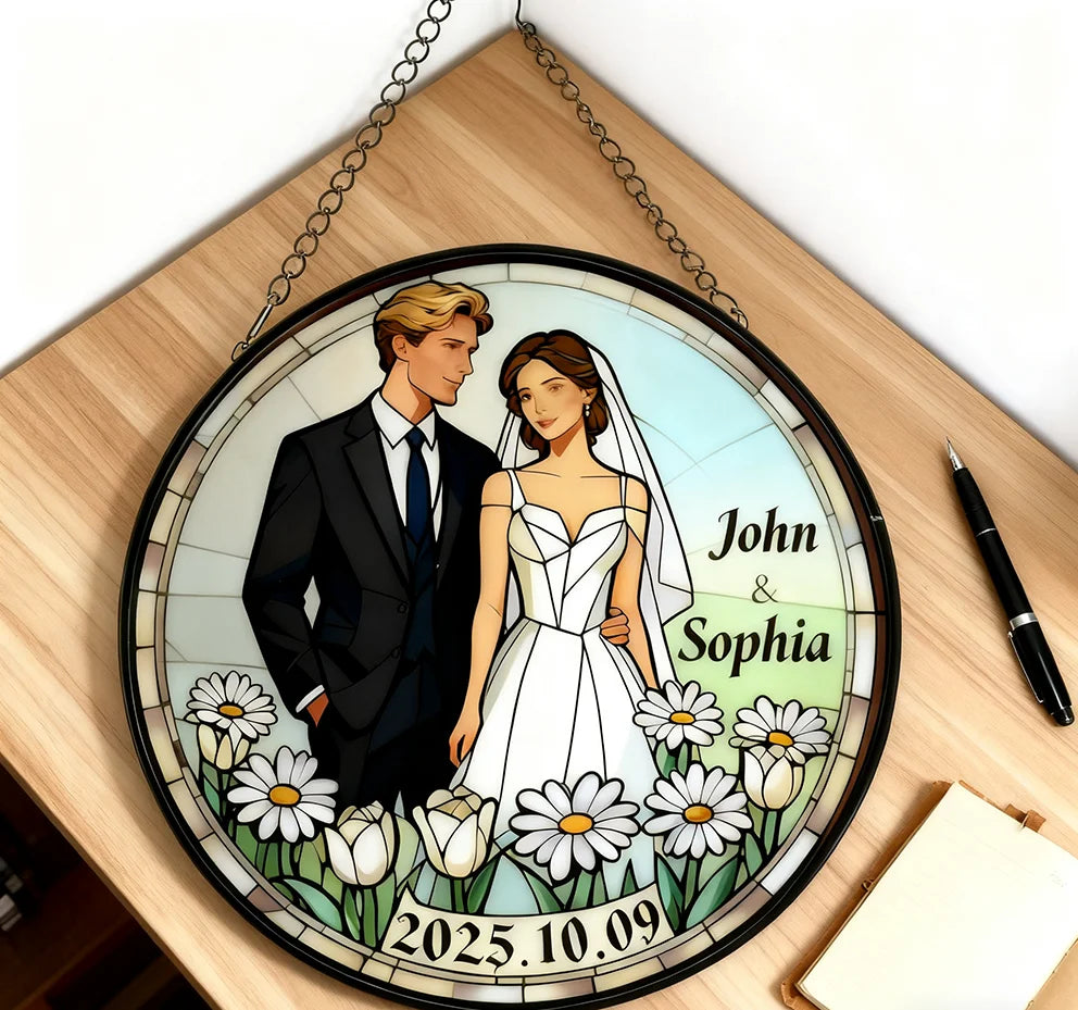 Customizable Stained Glass Wedding Wall Hanging Ornament: Ideal Gift with Lasting Memories