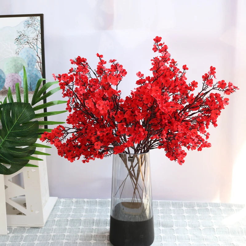 White Artificial Flowers Cherry Blossoms Gypsophila Fake Plants DIY Wedding Bouquet Vases for Home Decor Faux Christmas Branch
