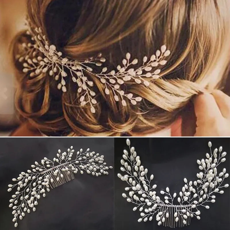 Wedding Elegant Crystal Bride Hair Comb Headwear Flashing Ornaments Rhinestone Pearl Bridal Hair Clip Accessories Jewelry