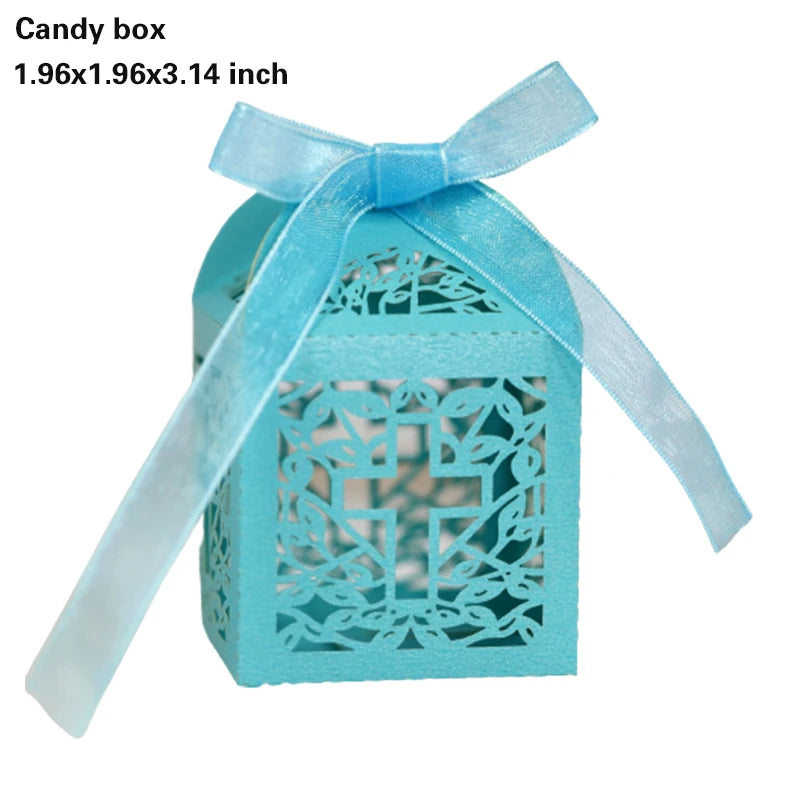 20/30/50PCS Cross Carriage Laser Cut Candy Boxes Wedding Favors Gifts Box Communion Christening Easter Baby Shower Party Decor