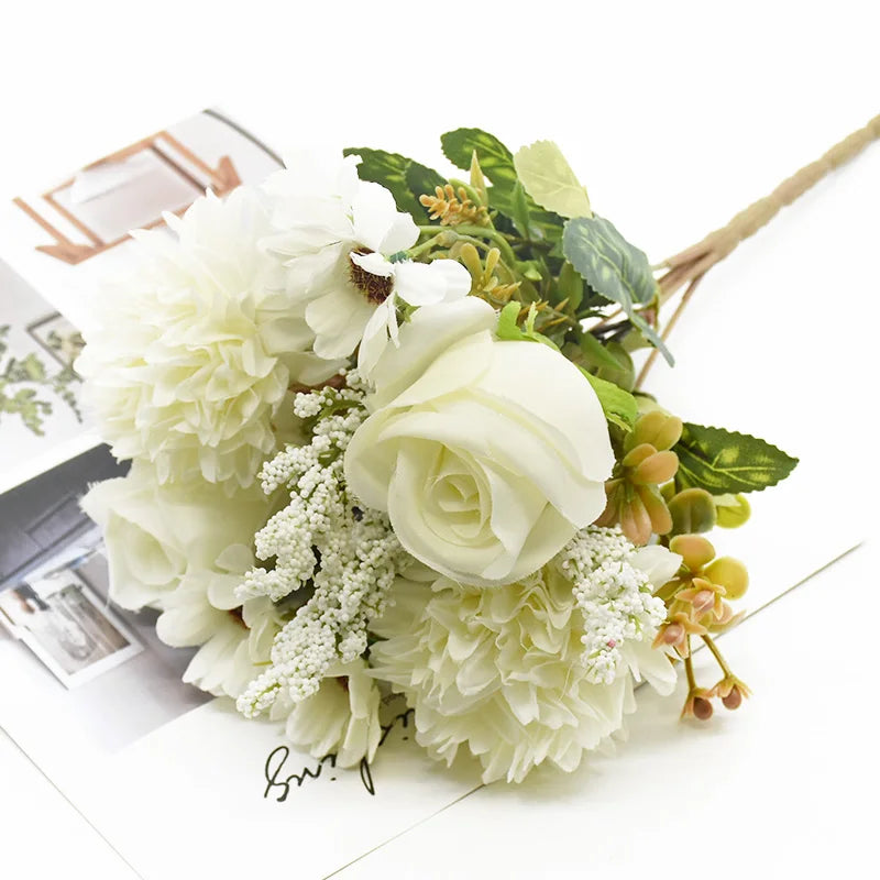 Artificial Flowers Bouquet European-Style Holding Exquisite Roses Wedding Christmas Decorations for Home DIY Vases Fake Plants