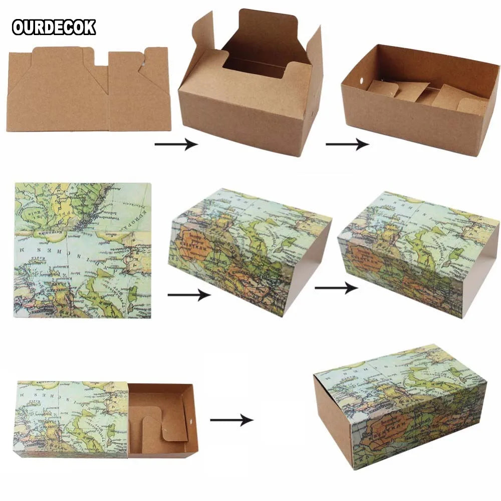 25 Pcs/lot World Map Cuboid Wedding Paper Favor Candy Boxes Gift Boxes with String Wedding Birthday Party supply For Christmas