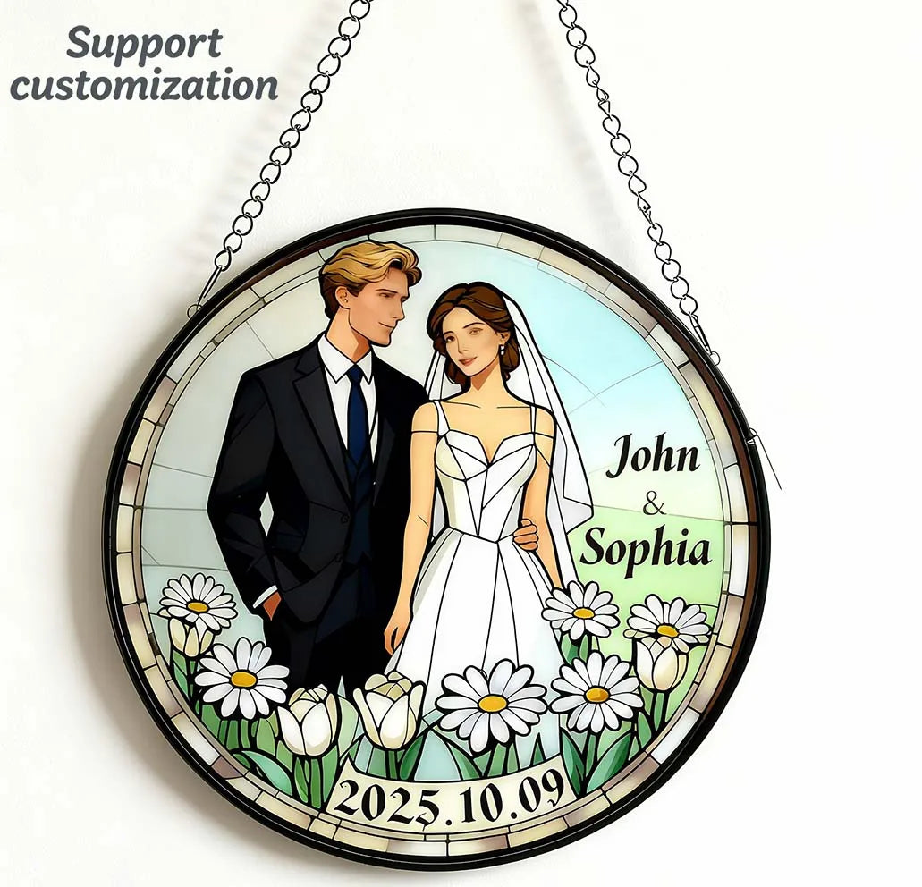 Customizable Stained Glass Wedding Wall Hanging Ornament: Ideal Gift with Lasting Memories