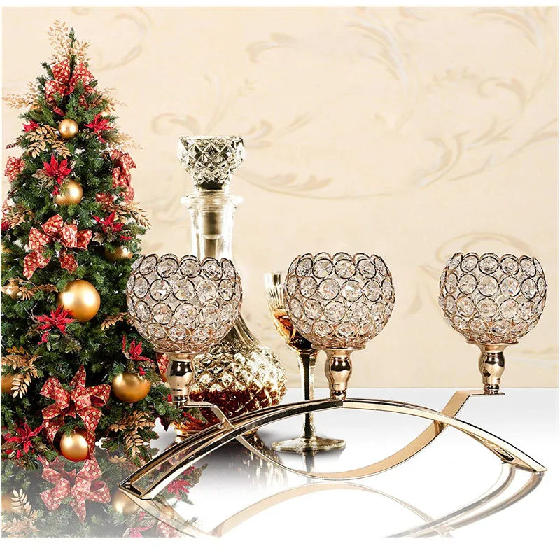 Crystal Candle Holders for Wedding, 3 Arms Table Candelabra, Buffet Cabinet Ornaments, Table Centerpieces for Wedding