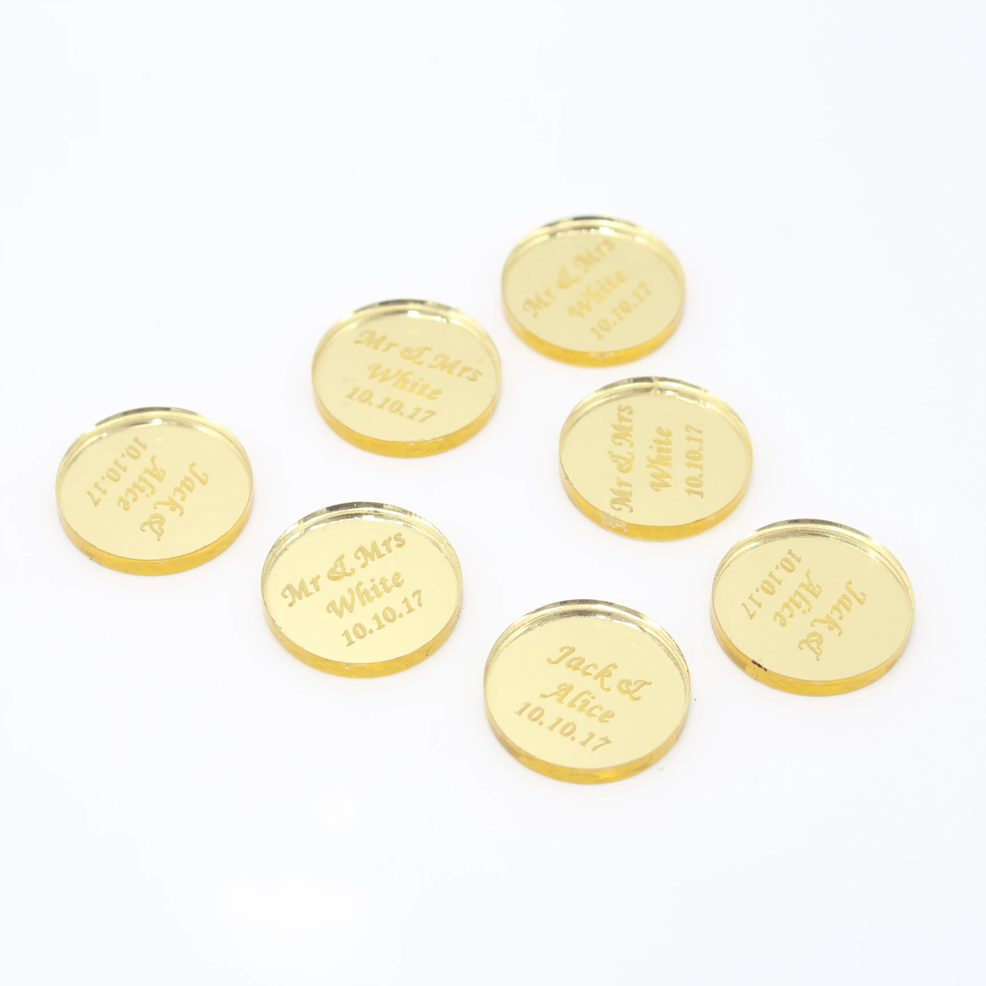 50*Personalized Engraved Gold/Silver Round Label With Hole Custom Name Country Wedding Baby Shower Baptism Party Candy Box Label