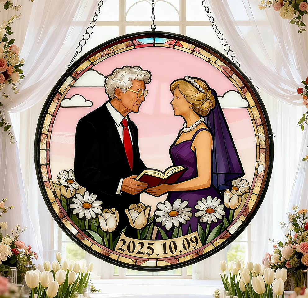 Customizable Stained Hanging Ornament: Perfect Gift for Senior Couples' Golden Wedding Anniversaries