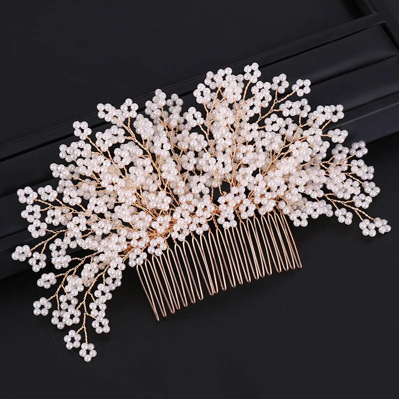 Elegant gold bridal hair accessories bead hair comb bridal hair accessories wedding dress accessories