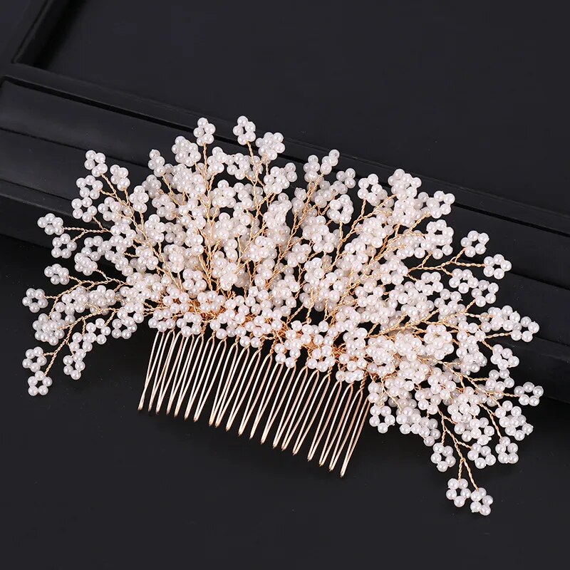 Elegant gold bridal hair accessories bead hair comb bridal hair accessories wedding dress accessories