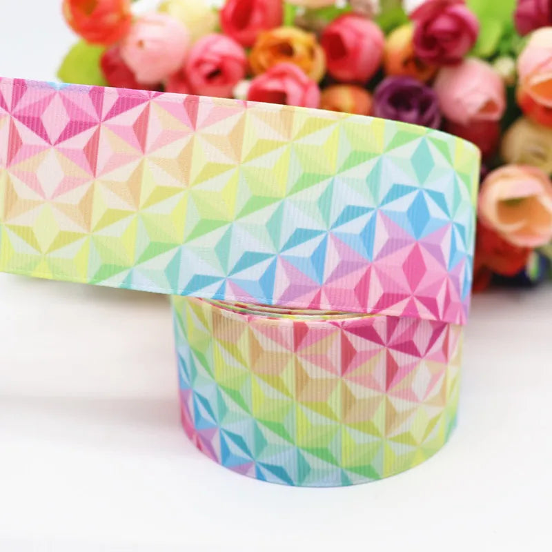 10 yards 7/8" (22mm), 1.5" 38mm rainbow stripe printed grosgrain ribbons cartoon ribbon diy hair bow WQ14062822