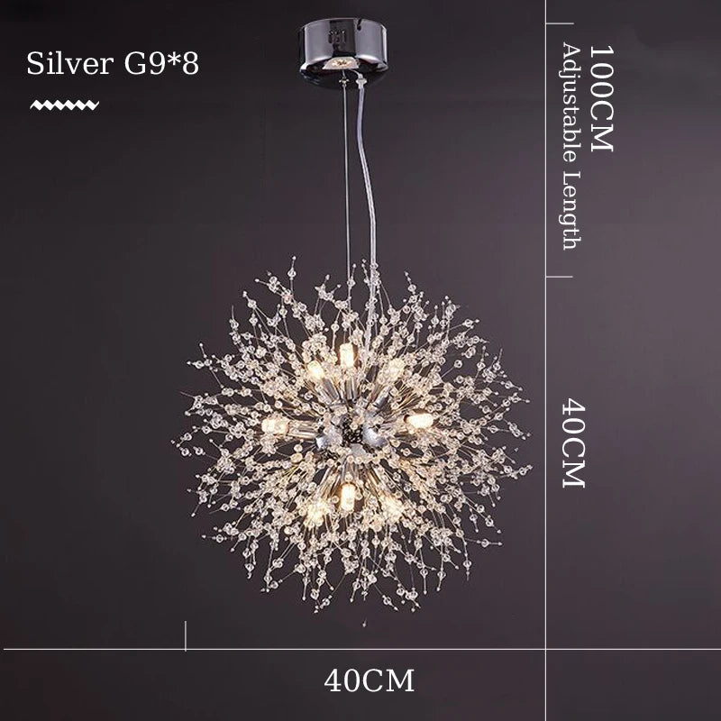 Crystal Dandelion Pendant Lamp Dining Table Home Decor Hanging Light Living Room Bedroom Restaurant Shop Droplight Chandelier