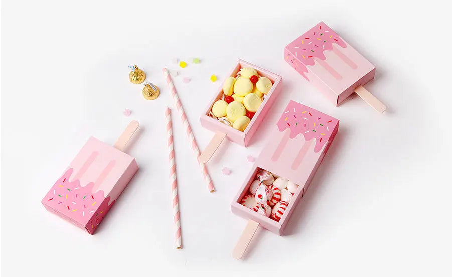 10pcs/lot Ice Cream Candy box Gift Boxes Packaging Pink Blue Cute Baby Shower Birthday Popsicle Drawer For Kids Party Favor Box