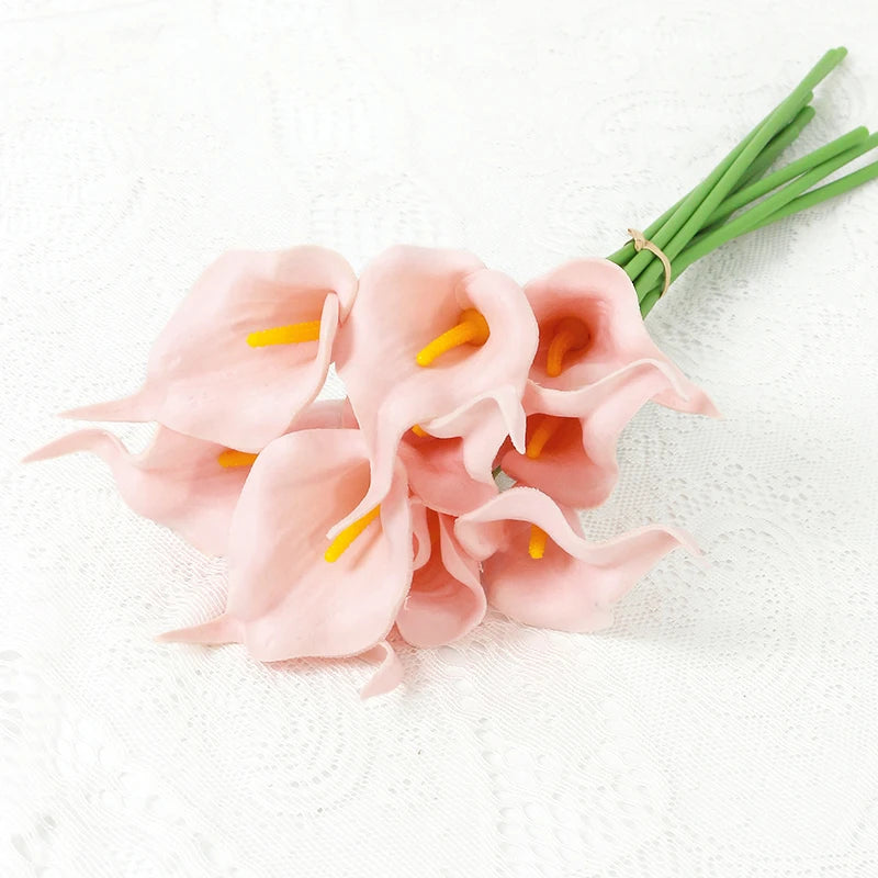 2/5Pieces Real Touch Calla Lily Artificial Flowers White Wedding Bouquet Bridal Shower Party Home Flower Decoration Fake Flowers