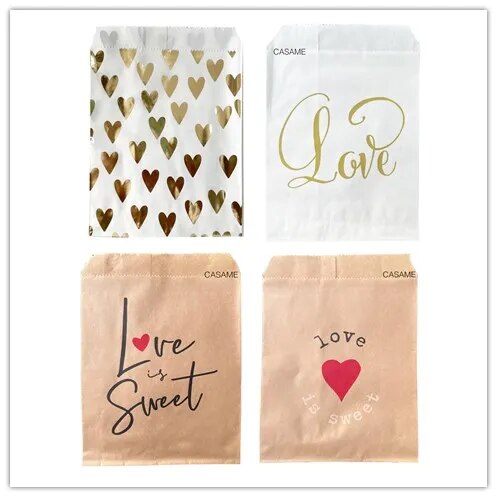 New Style Love Is Sweet Wedding Candy Bag Party Favor Paper Bags Heart Love Printed Paper Craft Bags Bakery Bags Valentine's Day