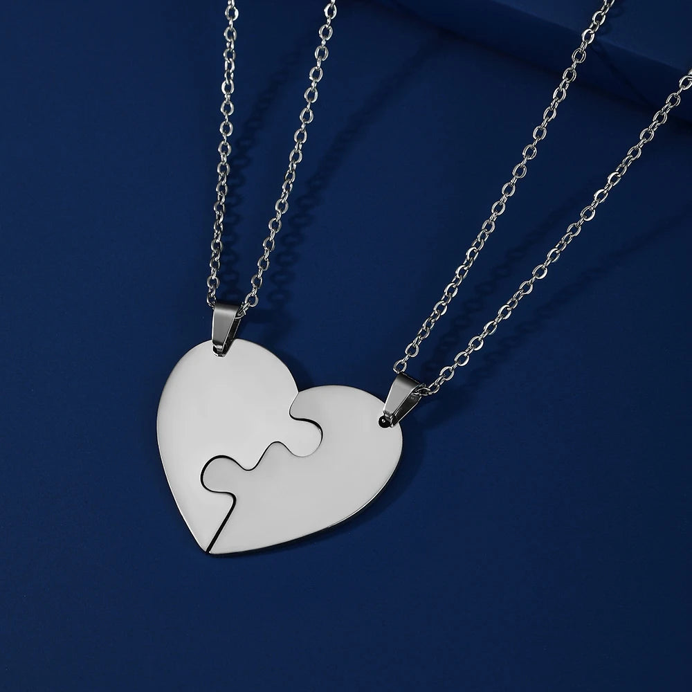 Heart Custom Necklace Name Personalized Chain Puzzle Family Child Kid Gift For Women Men Couple Mother Stainless Steel Jewelry