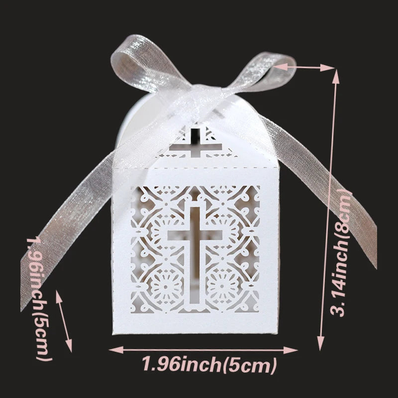 20/30/50PCS Cross Carriage Laser Cut Candy Boxes Wedding Favors Gifts Box Communion Christening Easter Baby Shower Party Decor