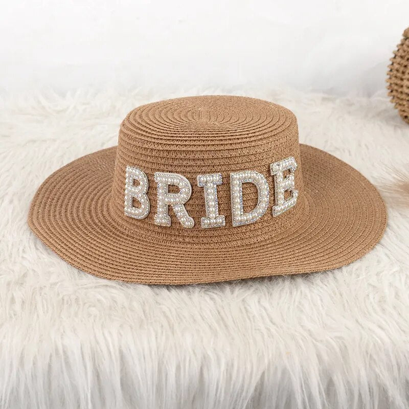 Bride Hat Straw Sun Hat Rustic Wedding Gift Present Bachelorette Hen Party Bridal Shower Honeymoon Travel Decoration Photo Props